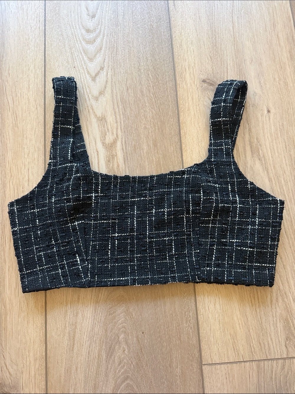 Forever 21 Black Tweed Cropped Tank Top with White Windowpane